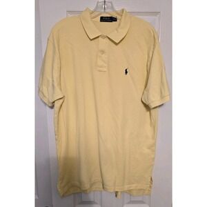 Polo Ralph Lauren Shirt Mens XL Yellow Short Sleeve Navy Blue Pony Golf